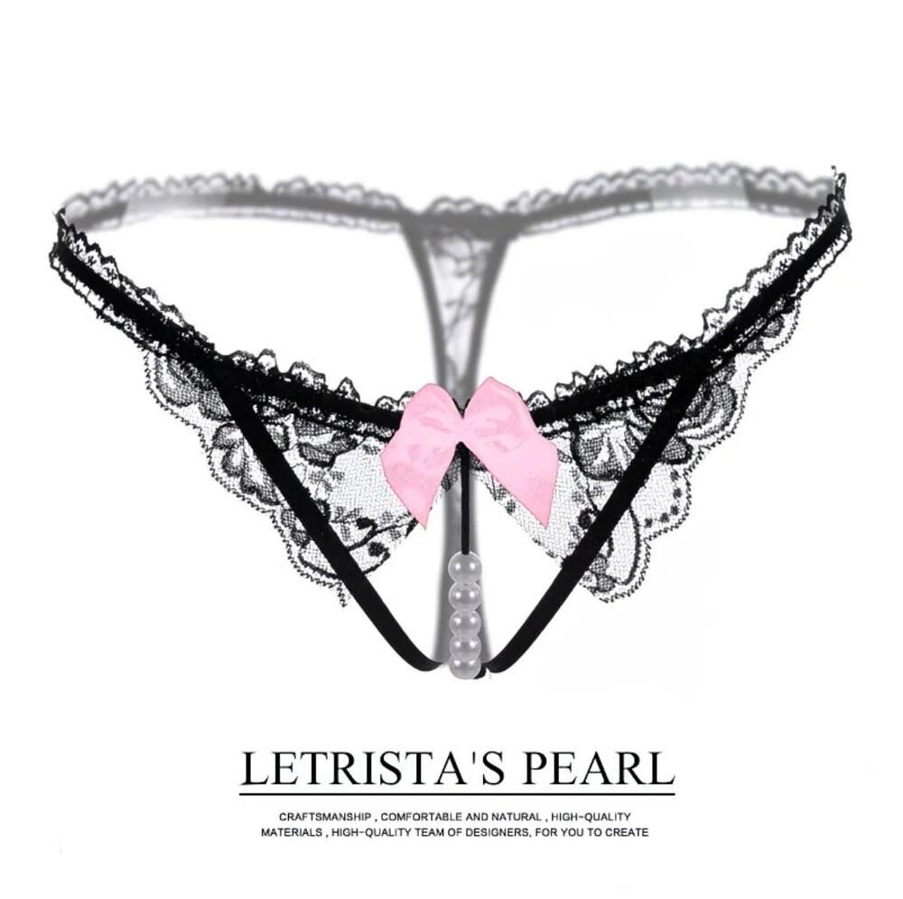 Women Low Rise Hollow Lace Thong Panties Bow Detail Stretch Lingerie Underwear